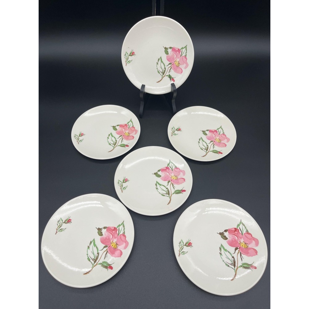 Knowles China Sweetbriar Bread and Butter Plate Set 6 Pieces Pink Roses Dinner